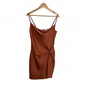 Glam Burnt Orange Satin Slip Mini Dress Size Medium